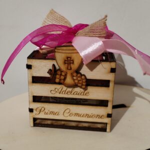 bomboniera Comunione in legno porta vasetto